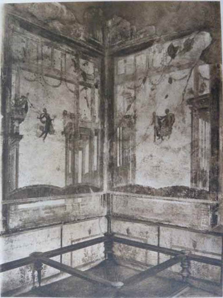 I.7.11 Pompeii. Old undated photograph showing north-west corner of triclinium.
