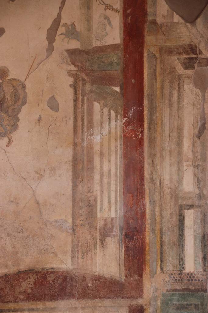 I.7.11 Pompeii. September 2021. 
Detail of painted decoration from panel at west end of north wall. Photo courtesy of Klaus Heese.
