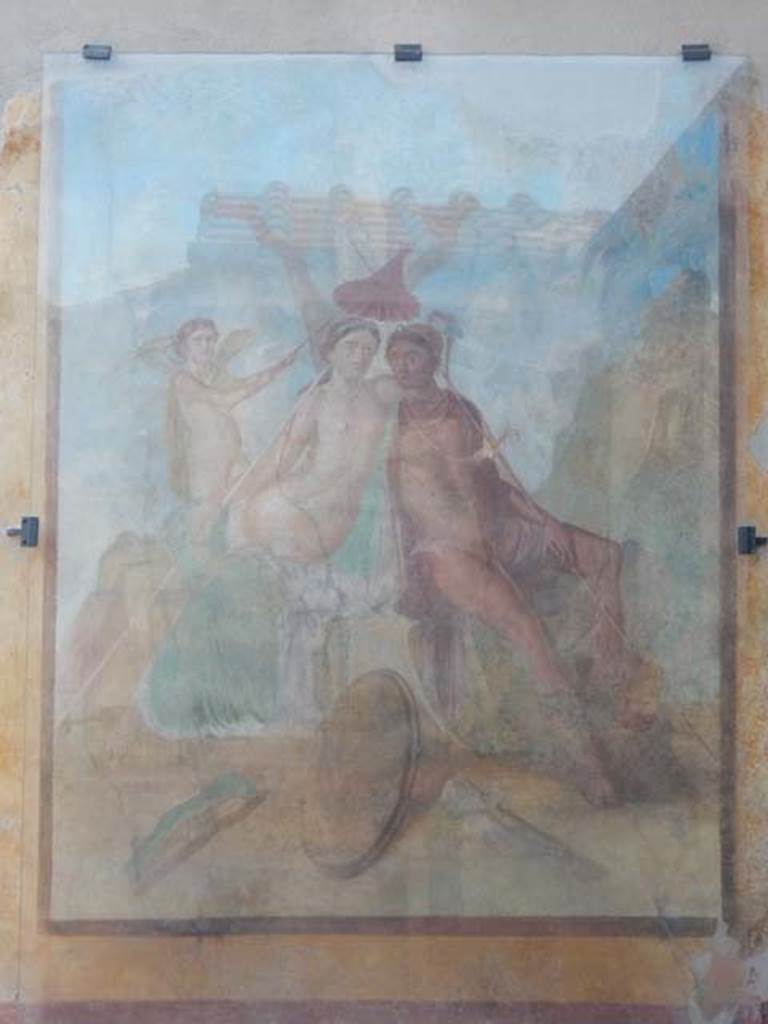 I.7.12 Pompeii. May 2017.  Looking towards wall painting of Mars and Venus on west wall of north portico. Photo courtesy of Buzz Ferebee.
