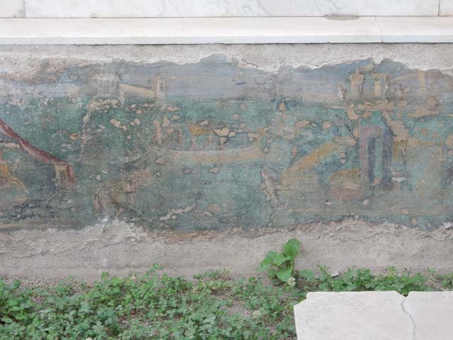 I.7.12 Pompeii. May 2017. Detail of painted panel on inside of east side of summer triclinium. Photo courtesy of Buzz Ferebee.
