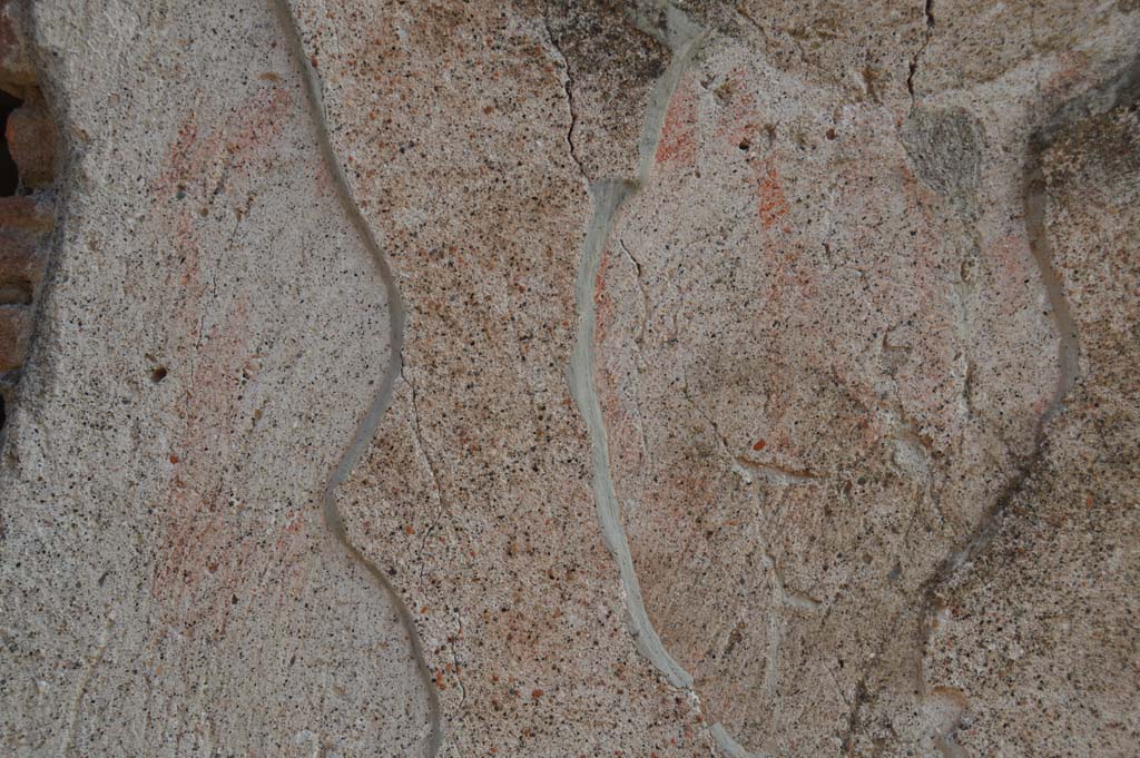 I.8.1 Pompeii. October 2017. Detail of remaining painted stucco on pilaster on west side of entrance doorway.
Foto Taylor Lauritsen, ERC Grant 681269 DÉCOR.

