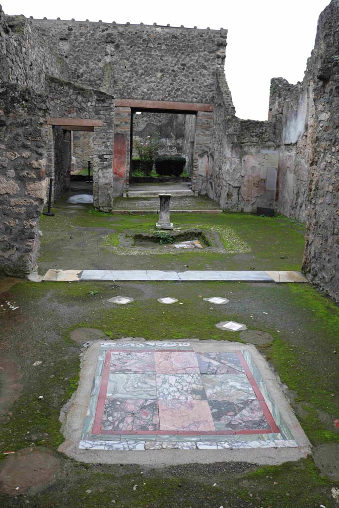 I.8.9 Pompeii. December 2018. Looking south across oecus (room 2) towards atrium, tablinum to garden.
Photo courtesy of Aude Durand.
