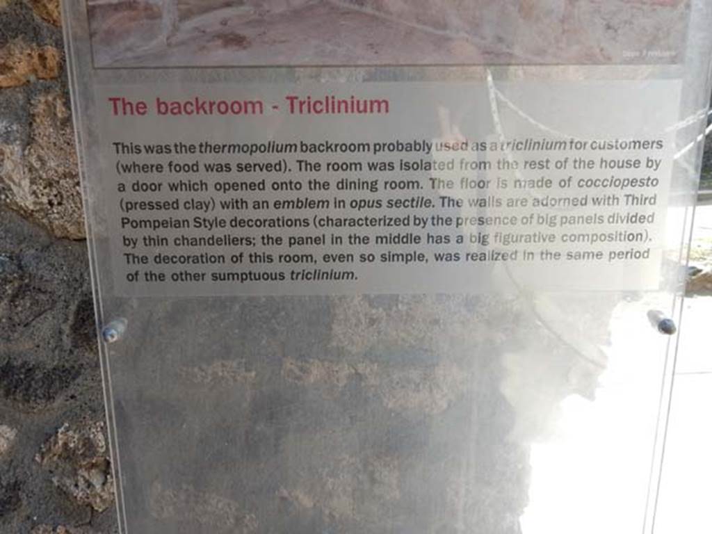 I.8.9 Pompeii. May 2015. Room 3, information notice-board. Photo courtesy of Buzz Ferebee.