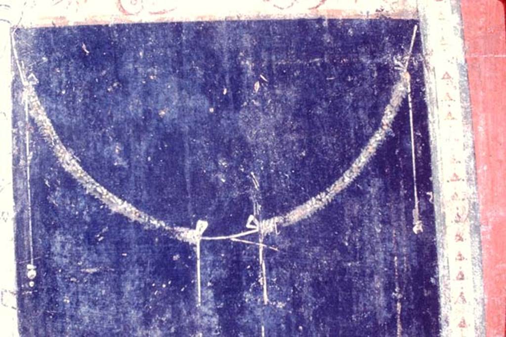 I.8.9 Pompeii, 1968.  Room 7, detail from panel above painted plant on east wall of triclinium. Photo by Stanley A. Jashemski.
Source: The Wilhelmina and Stanley A. Jashemski archive in the University of Maryland Library, Special Collections (See collection page) and made available under the Creative Commons Attribution-Non Commercial License v.4. See Licence and use details.
J68f0606
