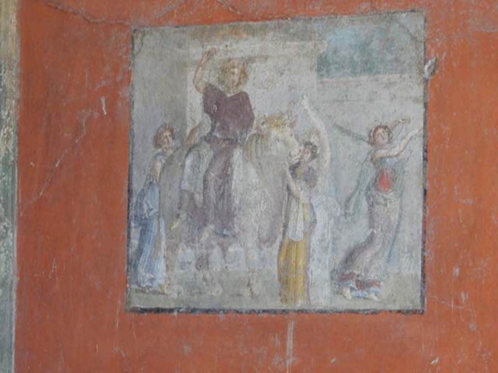 I.8.9 Pompeii. May 2015. Room 7, wall painting of Europa and the Bull from centre panel on east wall.  Photo courtesy of Buzz Ferebee.
