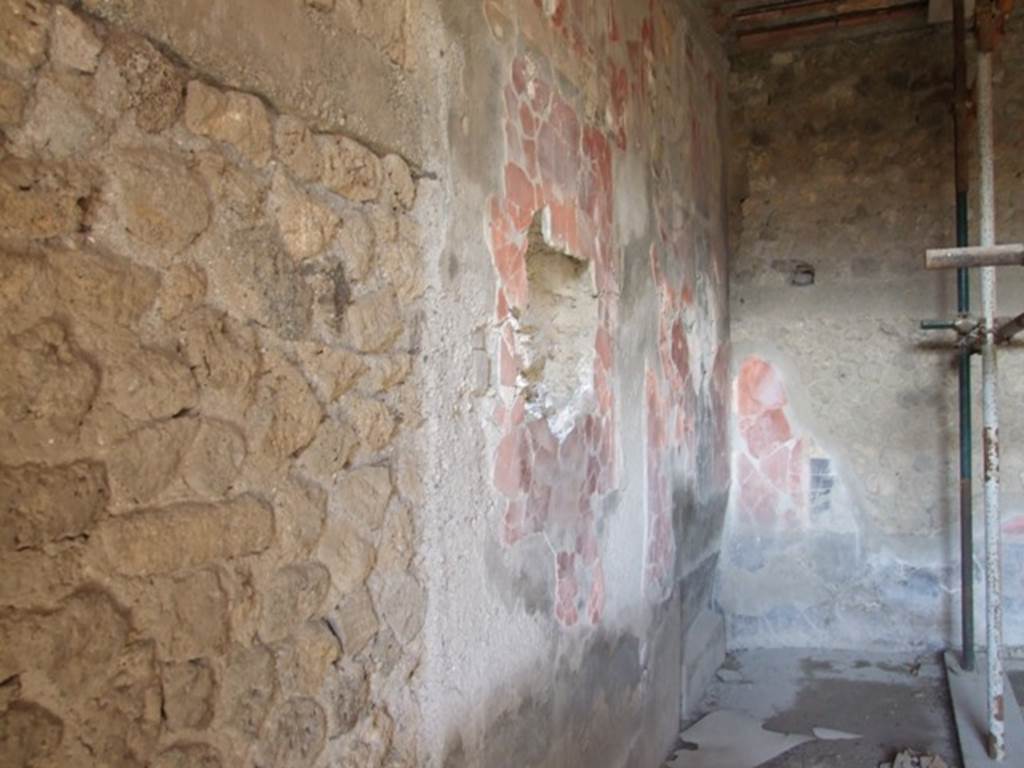 I.8.9 Pompeii. March 2009. Room 7, triclinium. West wall. According to Richardson, this room had two identifiable paintings. Still on the east wall is the painting of the Rape of Europa. On this west wall, in the centre, may have been the painting of Bellerophon harnessing Pegasus (SAP inventory number 20878) See Richardson, L., 2000. A Catalog of Identifiable Figure Painters of Ancient Pompeii, Herculaneum. Baltimore: John Hopkins. (p.45 & p.67).
