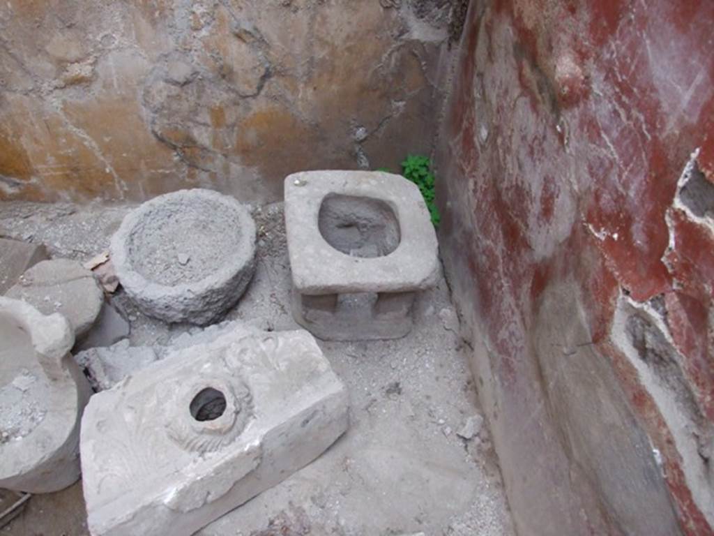 I.8.14 Pompeii. December 2007. Room 9, detail of items in north-east corner.  