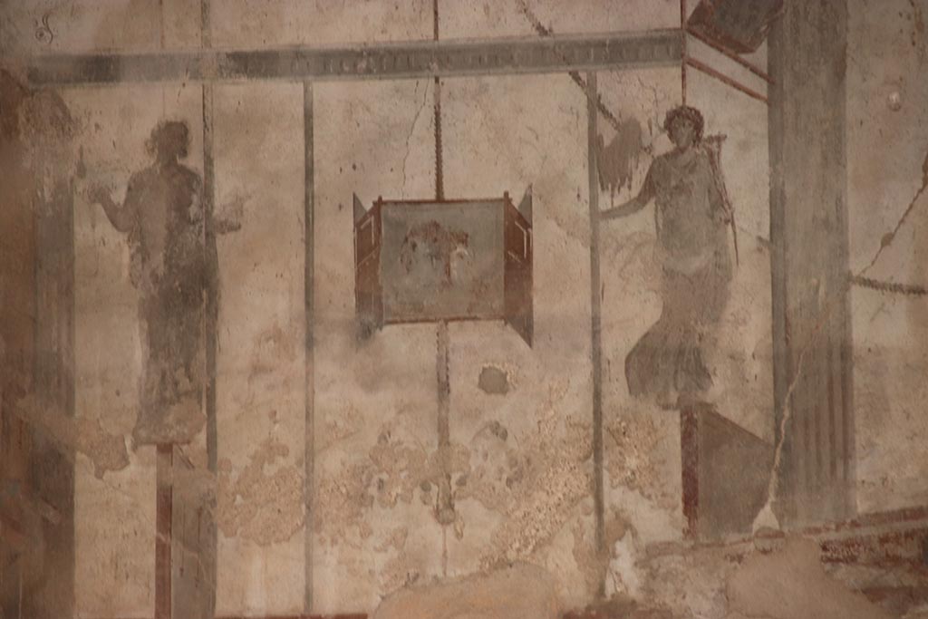 I.8.17 Pompeii. October 2024. Room 18, detail from upper west wall. Photo courtesy of Klaus Heese.