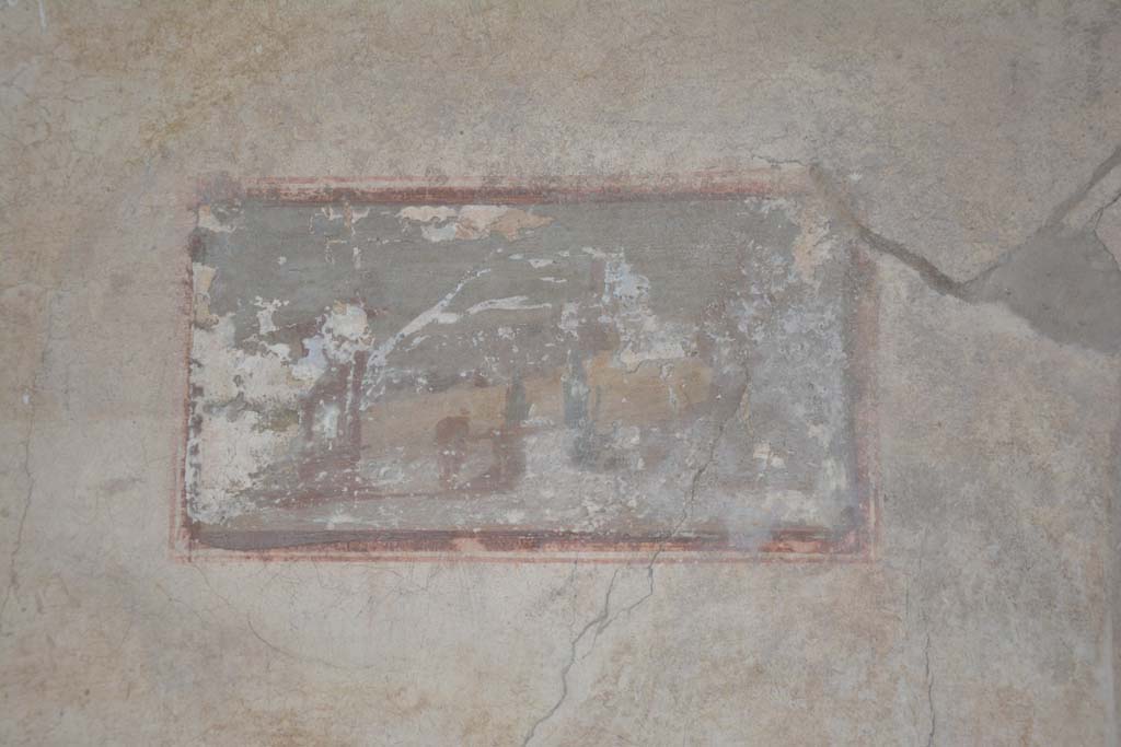 I.8.17 Pompeii. March 2019. Room 14, detail of painted panel at east end of south wall.
Foto Annette Haug, ERC Grant 681269 DÉCOR.
