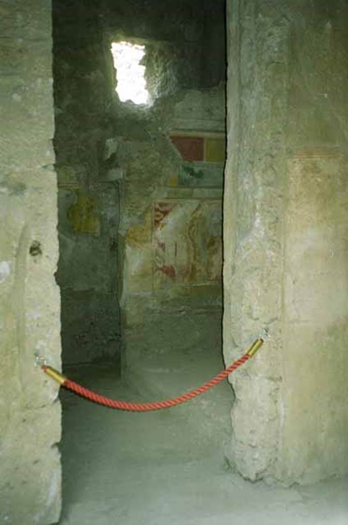 I.8.17 Pompeii. June 2010. 
Room 15, cubiculum. Looking west towards west wall and narrow area on its west side. 
Photo courtesy of Rick Bauer.

