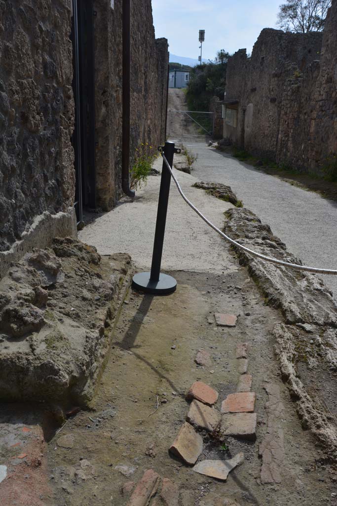 I.8.17 Pompeii. March 2019. 
Looking south along east side of pavement of vicolo from outside entrance doorway.
Foto Annette Haug, ERC Grant 681269 DCOR.
