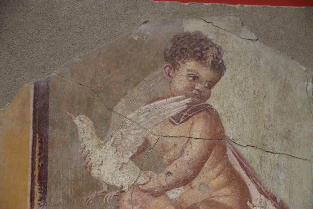I.9.3 Pompeii. May 2024. Room 10, centre of north wall, detail of fresco of Adonis as a child. Photo courtesy of Klaus Heese.
On display in exhibition “L’altra Pompei, vite comuni all’ombra del Vesuvio”.