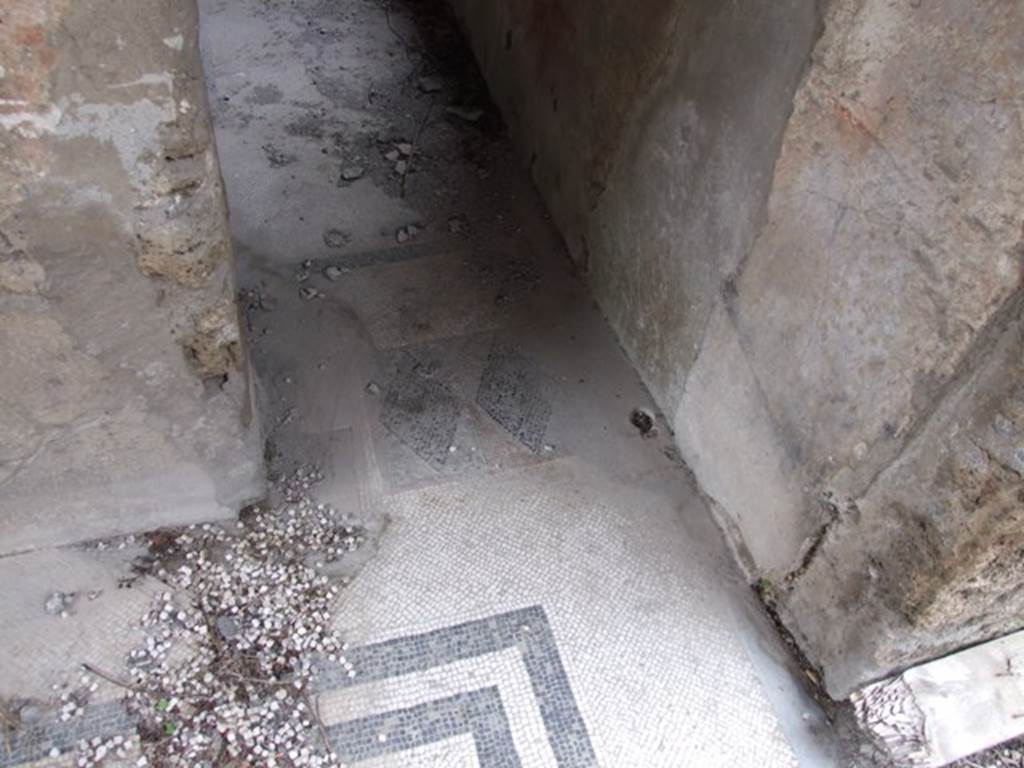 I.9.14 Pompeii. March 2009. Room 6. Tablinum floor with diamond pattern mosaic in doorway floor leading to Room 7.