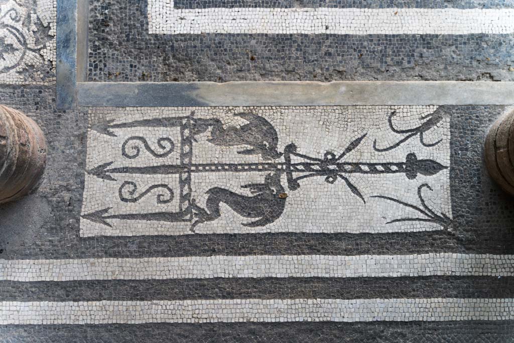 I.10.4 Pompeii. April 2022. Room 46, mosaic of two dolphins and a trident. Photo courtesy of Johannes Eber.