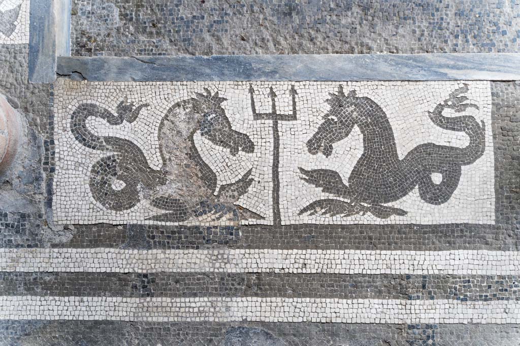 I.10.4 Pompeii. April 2022. Room 46, mosaic of two seahorses and a trident. Photo courtesy of Johannes Eber.