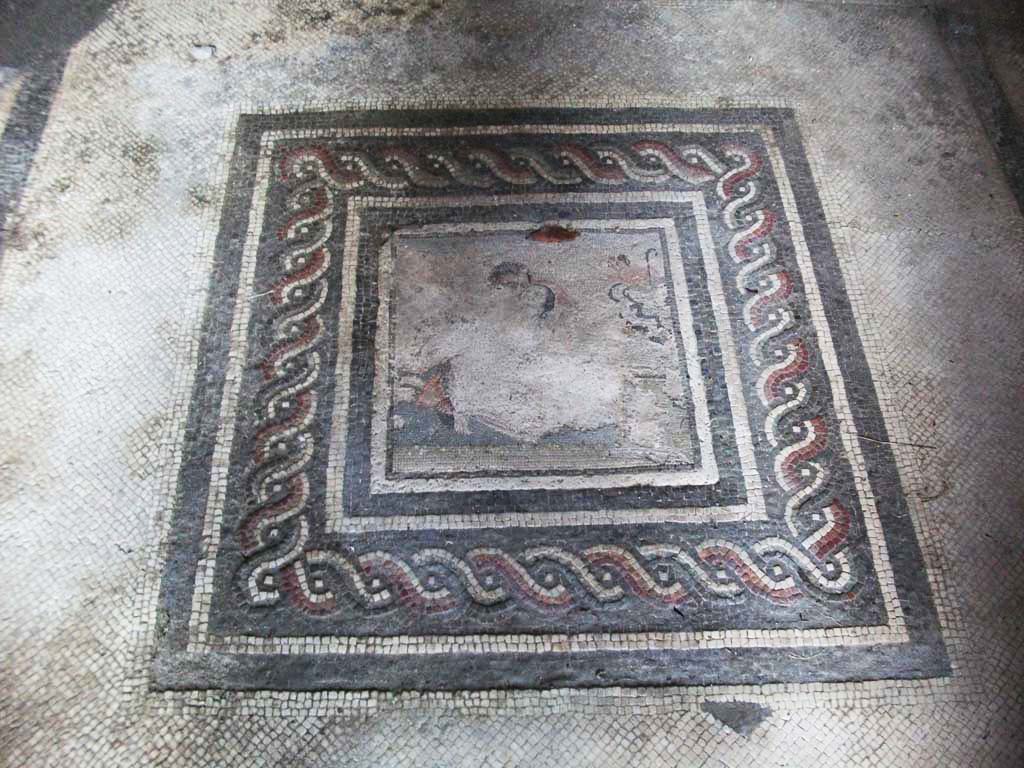 I.10.4 Pompeii. May 2010. Room 21, mosaic emblema of satyr and maenad.