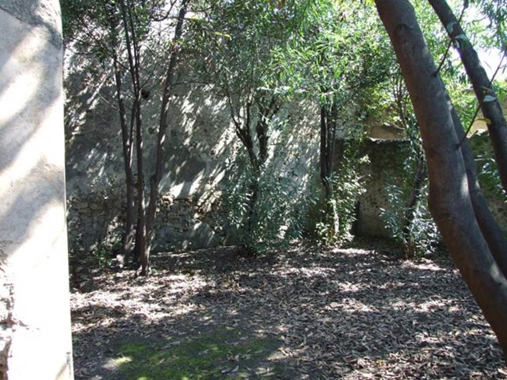 I.10.7 Pompeii. March 2009. Room 11, looking south-east across the garden.
According to Jashemski 
In the centre of the garden was the imprint left by a wooden triclinium, which Elia incorrectly called a stibadium, and a cavity left by one of the supportsof the pergola.
Jashemski sources 
Elia, NSc, (1934), p.291-2, 308 and fig.7 (plan) on p.277;
Mustilli,Botteghe di scultori in Pompeiana, p.218-9;
Soprano, p. 307, no.32;
Della Corte, Case, p.300.

According to Soprano 
Ubicazione: giardino.
Bibliog. Not.Scavi, 1934, p.291.
Nel giardino si rinvennero le impronte di un triclinio ligneo. Fu anche rinvenuto il vuoto di uno dei pali che sostenevano il pergolato.
See Soprano, P. (1950). I triclini allaperto di Pompei. (In Pompeiana, raccolta di studi per il secondo centenario degli scavi di Pompei. Napoli, Gaetano Macchiaroli, Editore, P. 307, no.32).
