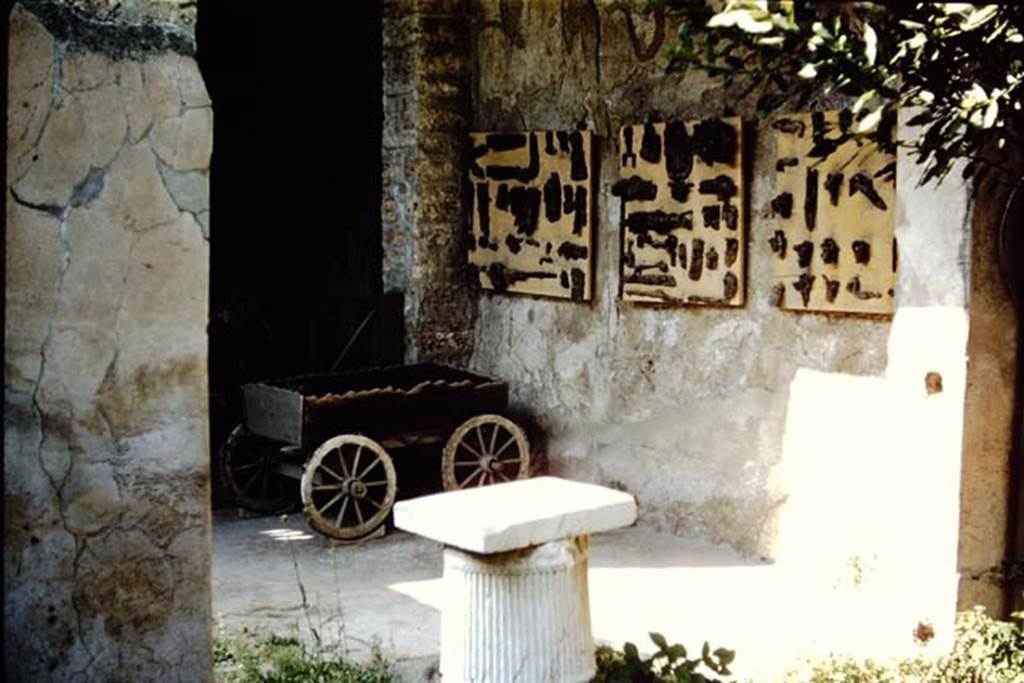 I.10.7 Pompeii. 1959. Doorway to room 12, and east wall of the north portico, with finds.
Photo by Stanley A. Jashemski.
Source: The Wilhelmina and Stanley A. Jashemski archive in the University of Maryland Library, Special Collections (See collection page) and made available under the Creative Commons Attribution-Non Commercial License v.4. See Licence and use details.
J59f0187
