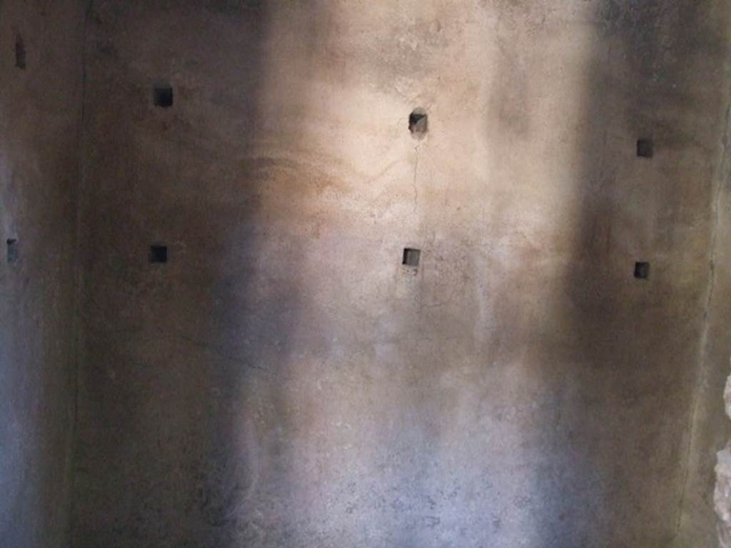 I.10.11 Pompeii. March 2009. Room 5, south wall of room with traces of shelving supports.  
