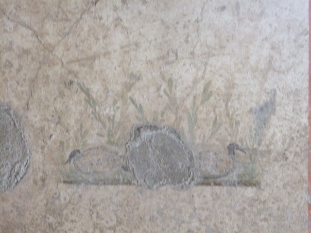 I.10.11 Pompeii.  March 2009.  Room 7.  Cubiculum.  West wall.  Painting of suspended tambourine.  See Bragantini, de Vos, Badoni, 1981. Pitture e Pavimenti di Pompei, Parte 1. Rome: ICCD.  (p.143).