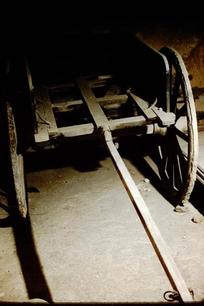 I.10.14 Pompeii. 1959. Reproduction two-wheeled cart, with bronze and iron fittings. 
Photo by Stanley A. Jashemski.
Source: The Wilhelmina and Stanley A. Jashemski archive in the University of Maryland Library, Special Collections (See collection page) and made available under the Creative Commons Attribution-Non Commercial License v.4. See Licence and use details.
J59f0192
