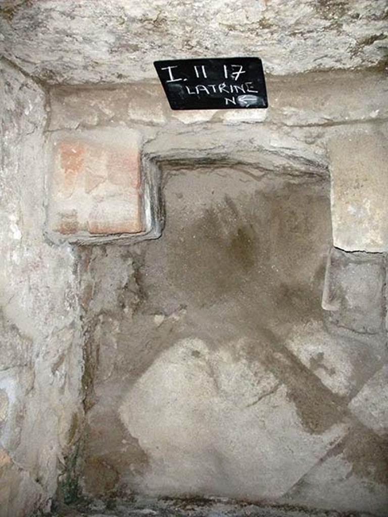 I.11.17 Pompeii. July 2009. Latrine at north end of kitchen, looking east. Photo courtesy of Barry Hobson.

