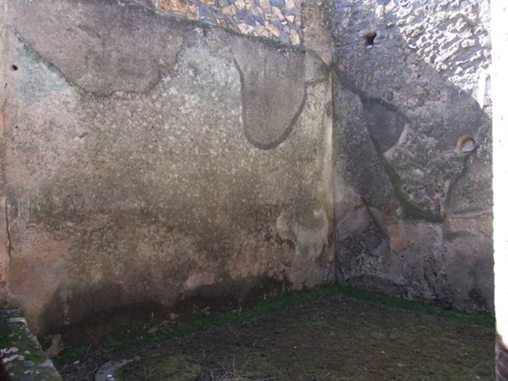 I.12.3 Pompeii. March 2009. Room 6. Garden area. South wall that used to show a garden painting and south west corner.