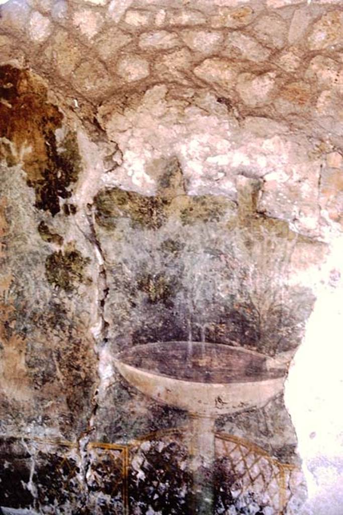 I.12.16 Pompeii. 1964. Room 4, garden painting on east wall. Photo by Stanley A. Jashemski.
Source: The Wilhelmina and Stanley A. Jashemski archive in the University of Maryland Library, Special Collections (See collection page) and made available under the Creative Commons Attribution-Non Commercial License v.4. See Licence and use details.
J64f1714