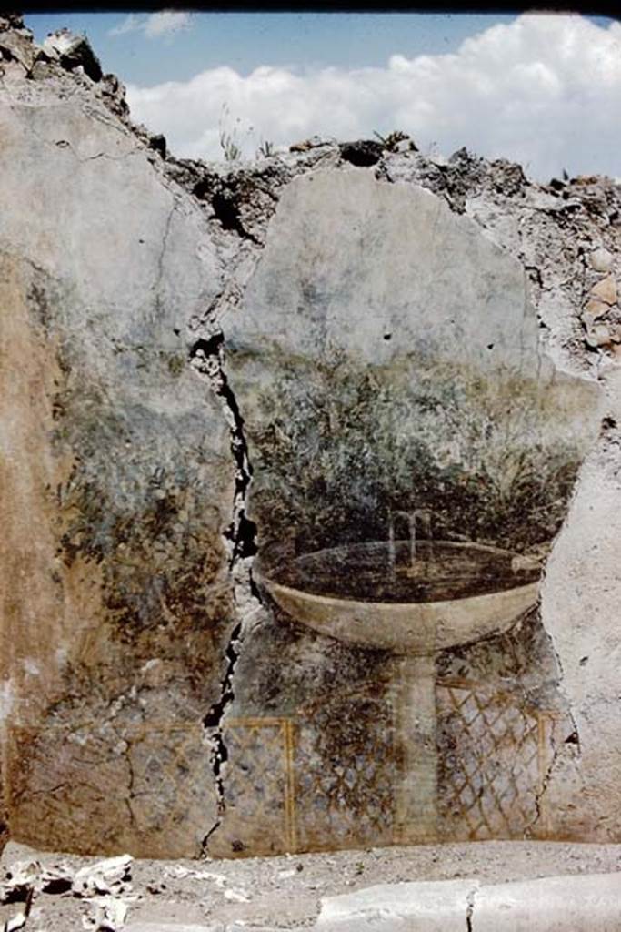 I.12.16 Pompeii. 1961. Detail of garden painting. Photo by Stanley A. Jashemski.
Source: The Wilhelmina and Stanley A. Jashemski archive in the University of Maryland Library, Special Collections (See collection page) and made available under the Creative Commons Attribution-Non Commercial License v.4. See Licence and use details.
J61f0317