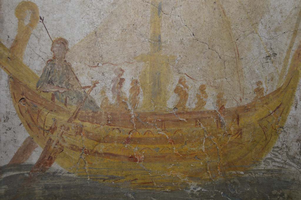 I.13.9 Pompeii. March 2019.
Detail from wall painting from exterior wall on south side of the entrance, showing Venus on a boat.
Foto Taylor Lauritsen, ERC Grant 681269 DÉCOR.
