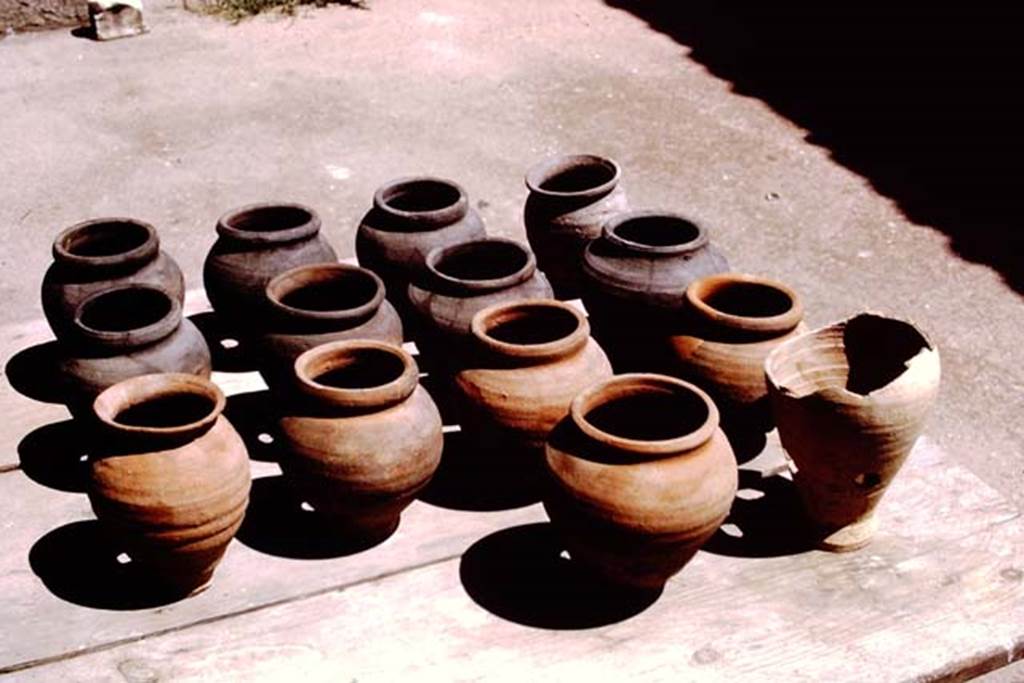I.15.3 Pompeii, 1973. Reverse of above 14 terracotta pots, after restoration. Photo by Stanley A. Jashemski. 
Source: The Wilhelmina and Stanley A. Jashemski archive in the University of Maryland Library, Special Collections (See collection page) and made available under the Creative Commons Attribution-Non Commercial License v.4. See Licence and use details. J73f0178
