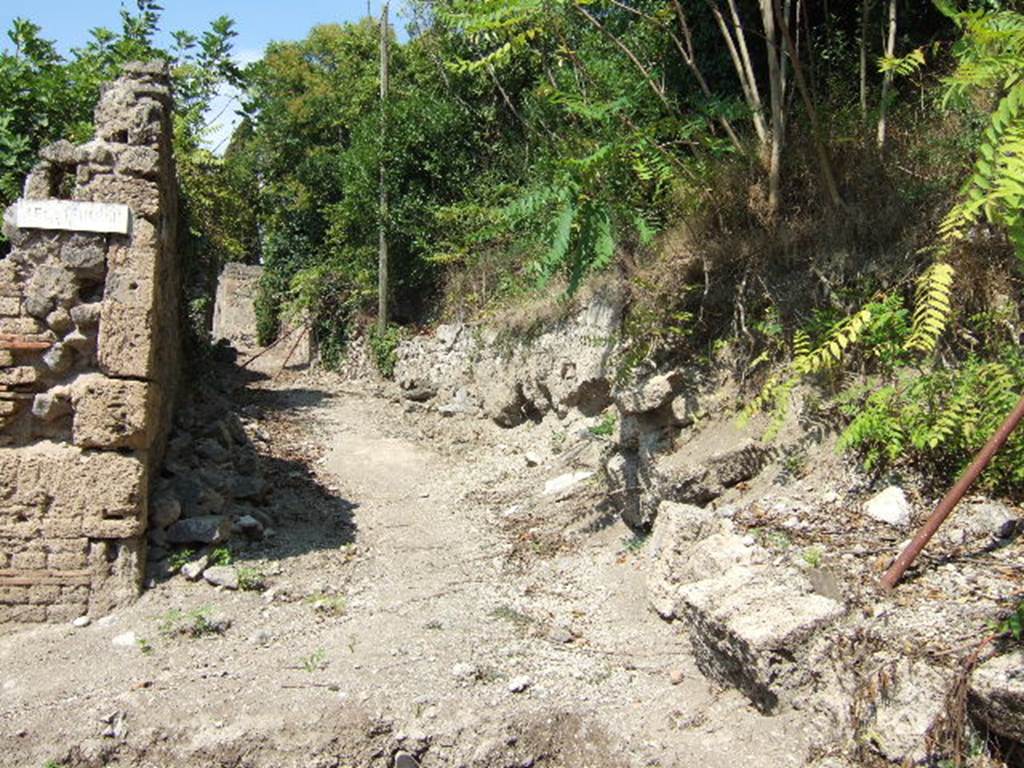 I.2 Pompeii. September 2005. Roadway looking north. I.19 unexcavated
