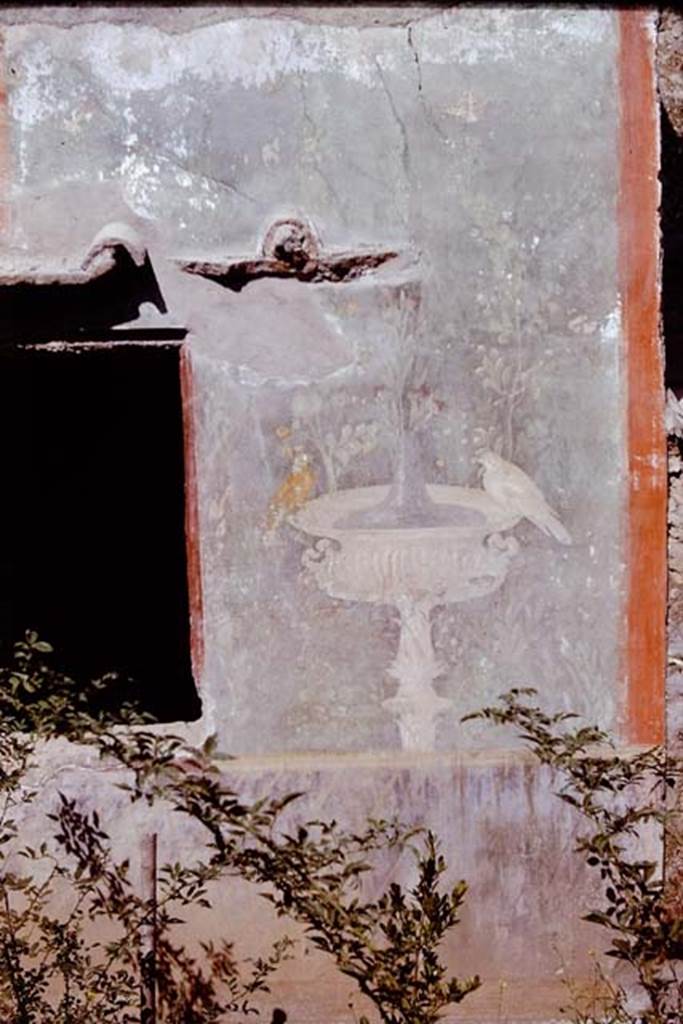 II.3.3 Pompeii. 1961. Room 11, painted panel with bird on a fountain on exterior wall of room 10.    
Photo by Stanley A. Jashemski.
Source: The Wilhelmina and Stanley A. Jashemski archive in the University of Maryland Library, Special Collections (See collection page) and made available under the Creative Commons Attribution-Non Commercial License v.4. See Licence and use details.
J61f0760
