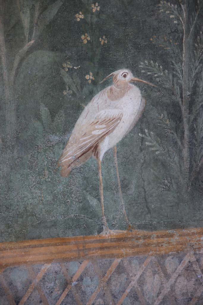 II.3.3 Pompeii. September 2017. Room 11, west panel of south wall of peristyle. Detail of wall painting of heron.
Photo courtesy of Klaus Heese.
