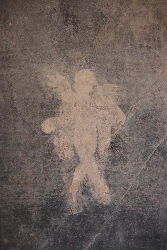 II.3.3 Pompeii. September 2017. Room 6, detail of painted cupid in flight from east end of south wall.
Photo courtesy of Klaus Heese.

