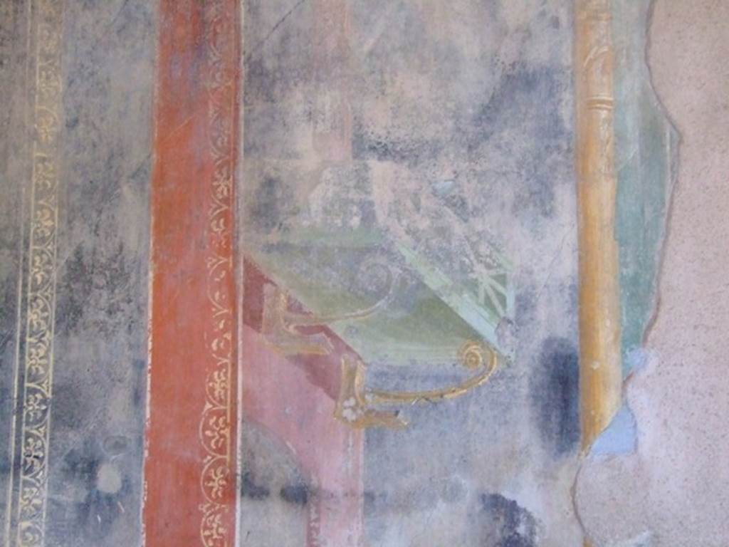 II.3.3 Pompeii. March 2009. Room 6, south wall of triclinium with wall painting of balcony.