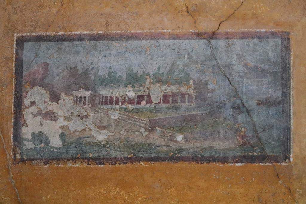 II.3.3 Pompeii. December 2018. 
Painted panel, architectural landscape, in north-east corner of room 11. Photo courtesy of Aude Durand.

