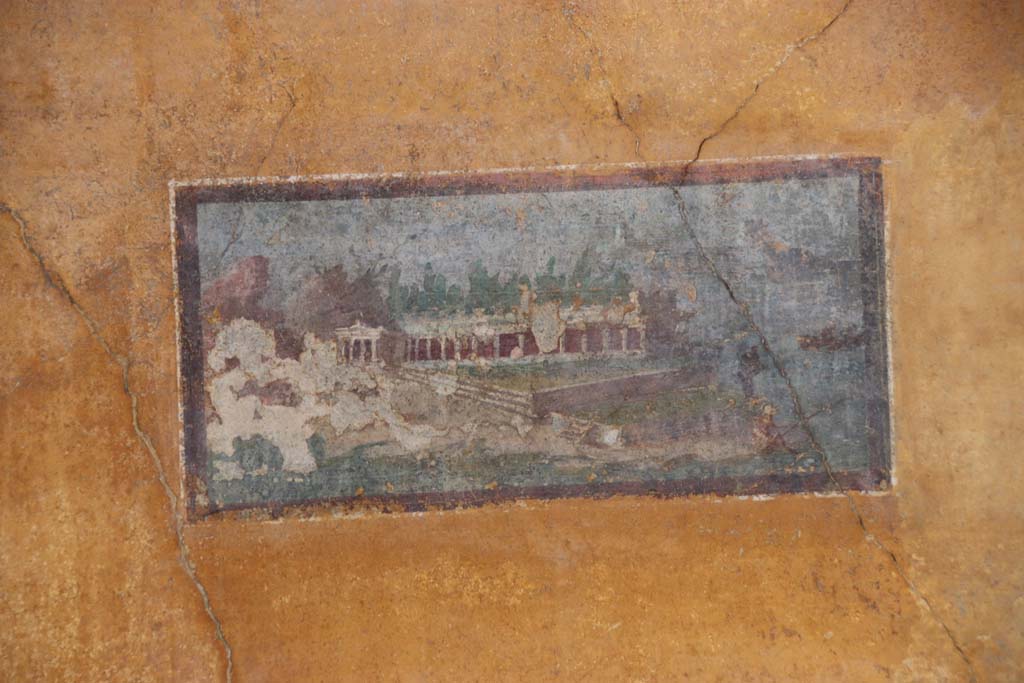 II.3.3 Pompeii. September 2017. Painted panel, architectural landscape, in north-east corner of room 11.
Photo courtesy of Klaus Heese.
