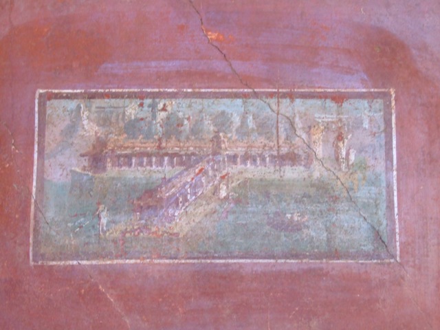 II.3.3 Pompeii.  March 2009. Room 11, North wall of North Portico.  Painted panel with architectural sea landscape.