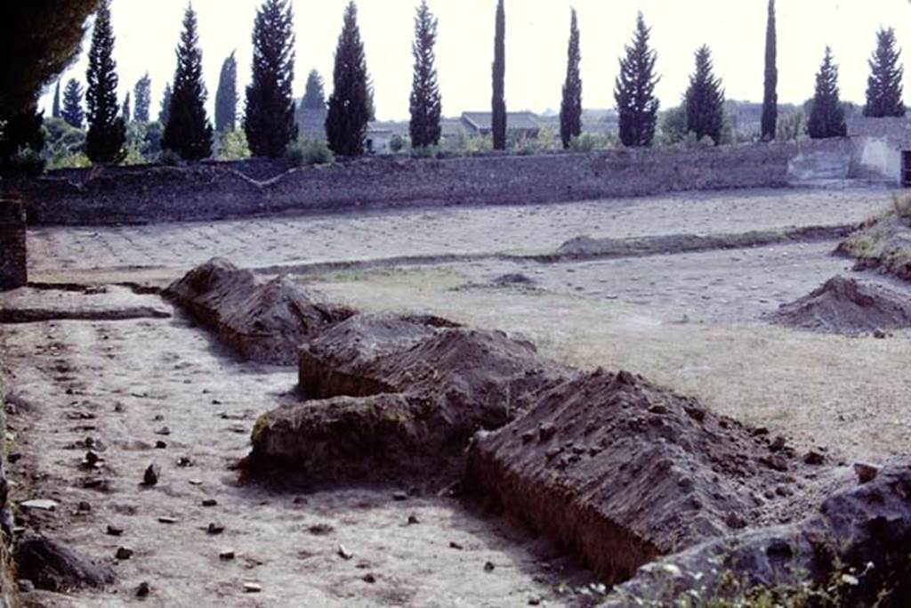 ll.5 Pompeii, 1968. Looking west across site from eastern side.  Photo by Stanley A. Jashemski.
Source: The Wilhelmina and Stanley A. Jashemski archive in the University of Maryland Library, Special Collections (See collection page) and made available under the Creative Commons Attribution-Non Commercial License v.4. See Licence and use details.
J68f1630
