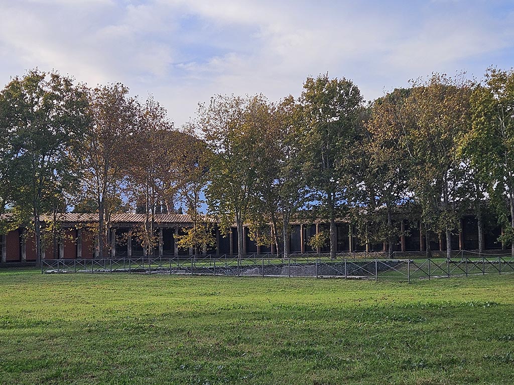II.7.1 Pompeii. Palaestra. November 2024. Looking across pool towards south-west corner. Photo courtesy of Annette Haug.
