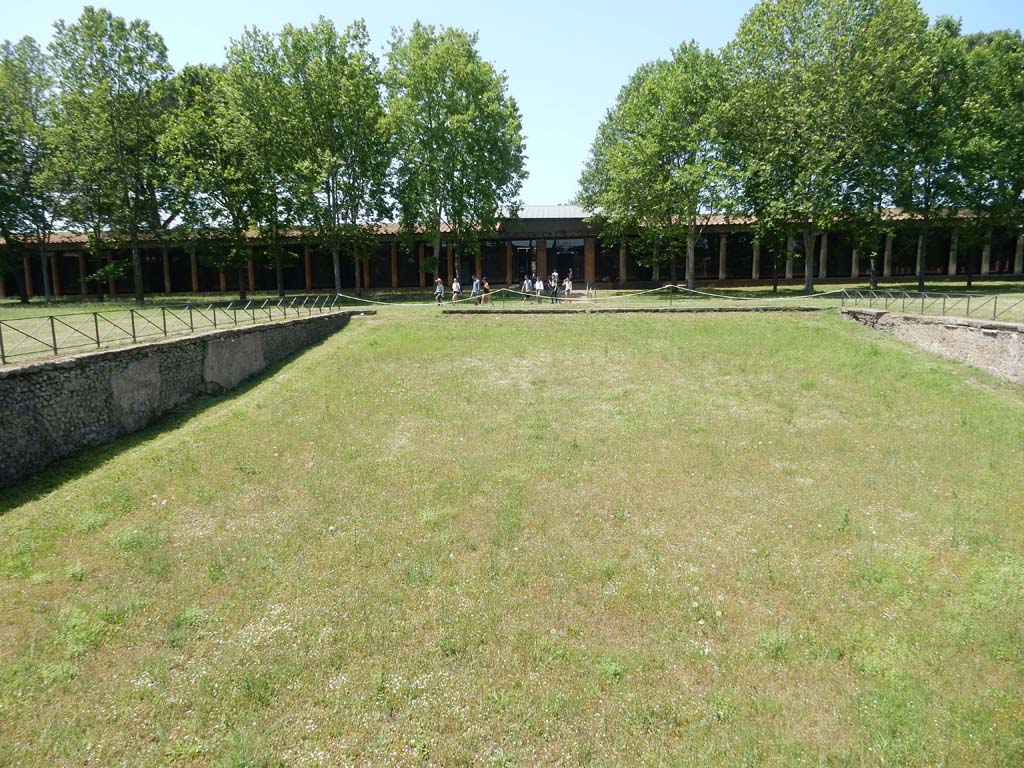 II.7 Pompeii. June 2019. Looking west across site of pool in Palestra. Photo courtesy of Buzz Ferebee.