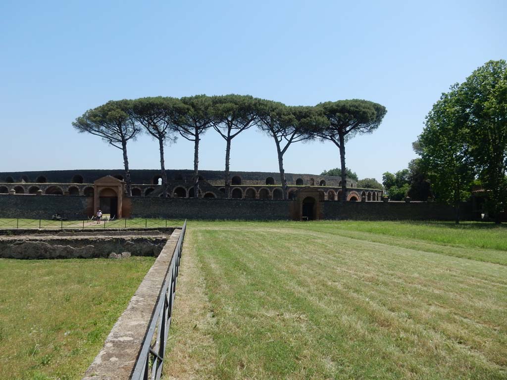 II.7 Pompeii. June 2019. Looking east along south side of pool. Photo courtesy of Buzz Ferebee.