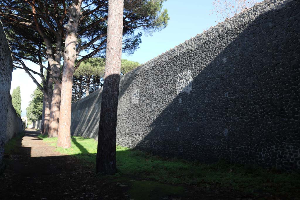 II.7.8 Pompeii. September 2018. Looking north along west side wall of Palestra, on right. Photo courtesy of Aude Durand
