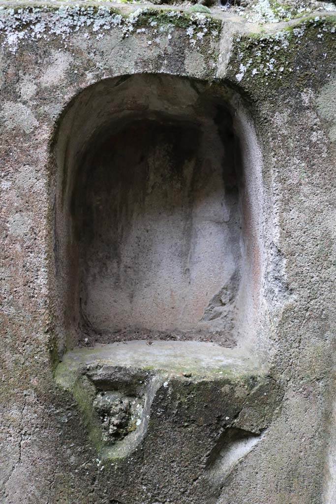 II.8.5 Pompeii. December 2018. 
Detail of niche on west side (right) of south wall in first room on north side of corridor. Photo courtesy of Aude Durand.

