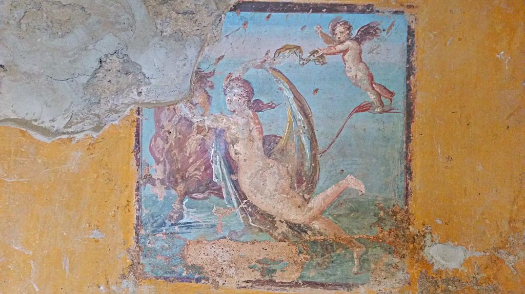 II.9.4 Pompeii. 2017/2018/2019. 
Room 8, central wall painting from west wall of Europa and the Bull. Photo courtesy of Giuseppe Ciaramella.
