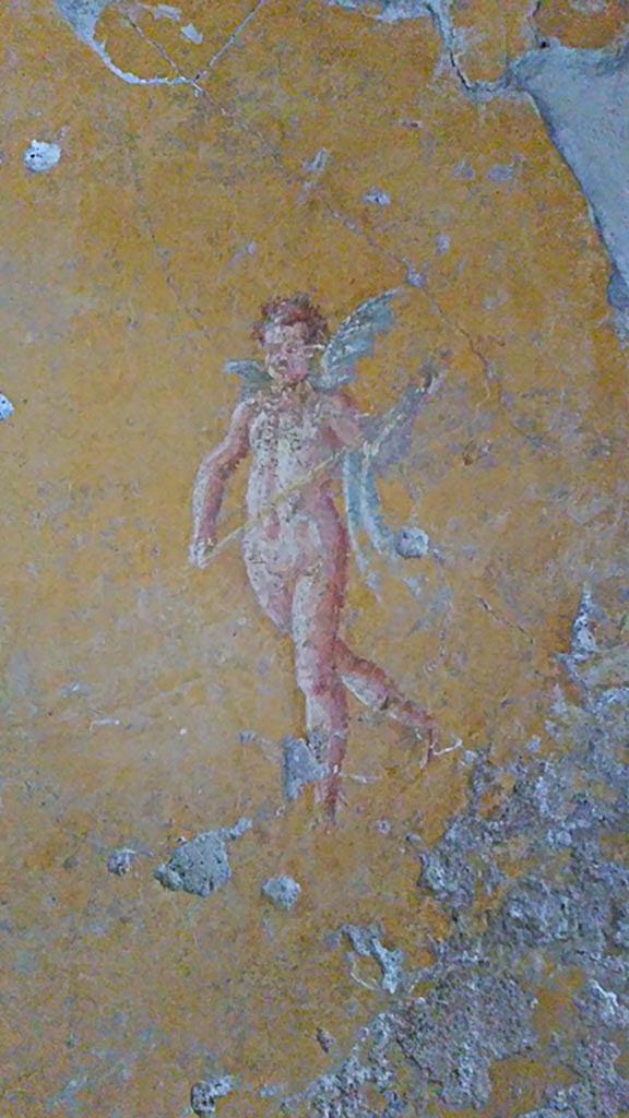 II.9.4 Pompeii. 2017/2018/2019.
Room 8, north wall, painted figure from centre of panel on east side of doorway. 
Photo courtesy of Giuseppe Ciaramella.
