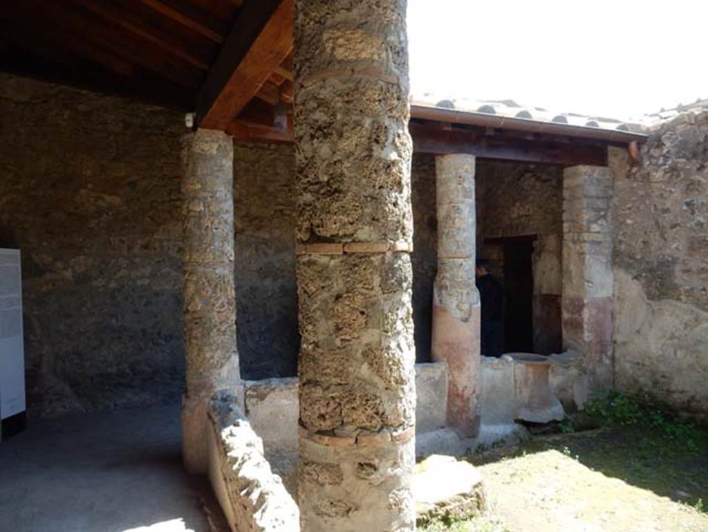 II.9.5 Pompeii, May 2018. 
Peristyle 6, looking south across east portico towards south-east corner, on left. Photo courtesy of Buzz Ferebee.
