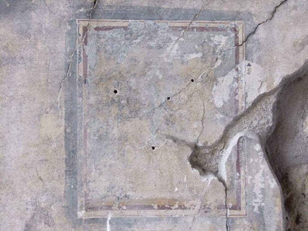 III.2.1 Pompeii. March 2009. 
Room 9, tablinum. Remains of wall painting in central panel on west wall, possibly Dionysus and panther.
See Bragantini, de Vos, Badoni, 1981. Pitture e Pavimenti di Pompei, Parte 1. Rome: ICCD. (p.246).
Kuivalainens description 
A sitting youth, depicted frontally, in a landscape scene. He wears a yellow tunic with a green cloak over his left shoulder and an ivy wreath on his curly hair; his right forearm and hand are foreshortened. He looks away from the panther, for whom he offers wine from the cup in his right hand. The beast is standing on a sloping ground. In the background grows a large tree, from which a mask with horns hangs down.
See Kuivalainen, I., 2021. The Portrayal of Pompeian Bacchus. Commentationes Humanarum Litterarum 140. Helsinki: Finnish Society of Sciences and Letters, (p.119, C19).
