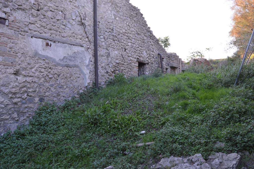 III.4.3, Pompeii, side wall. October 2017. Looking towards west wall of unnamed vicolo between III.4, and III.5, on right.
Foto Taylor Lauritsen, ERC Grant 681269 DCOR.
